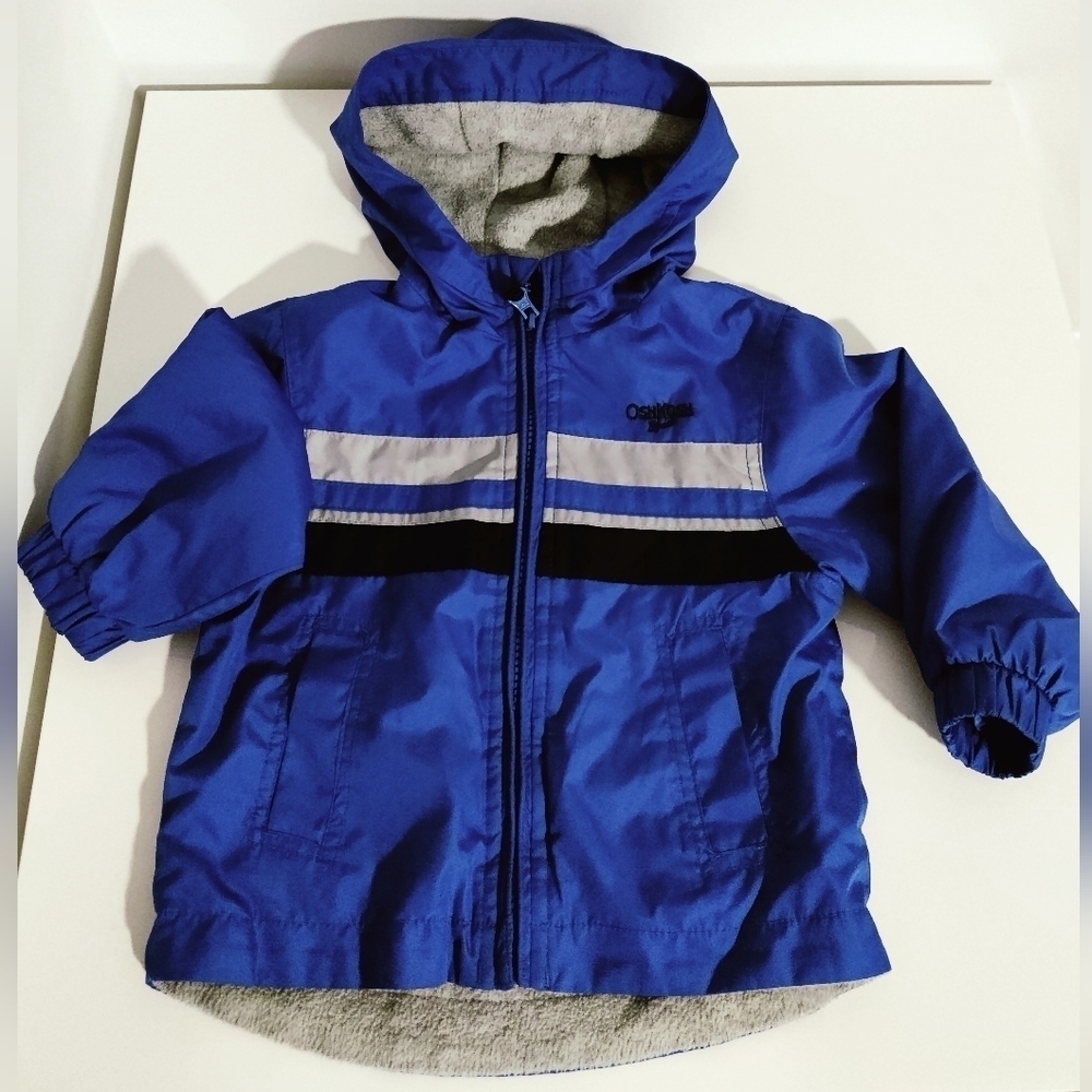 CARTER'S blue rain jacket with gray fleece inner layer for babies 18 months
